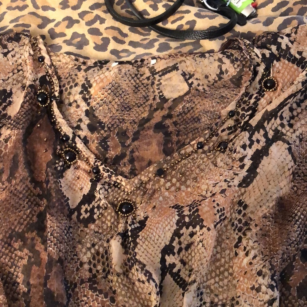 Brown & black reptile print semi  sheer cover up ,Tunic / Poncho like new